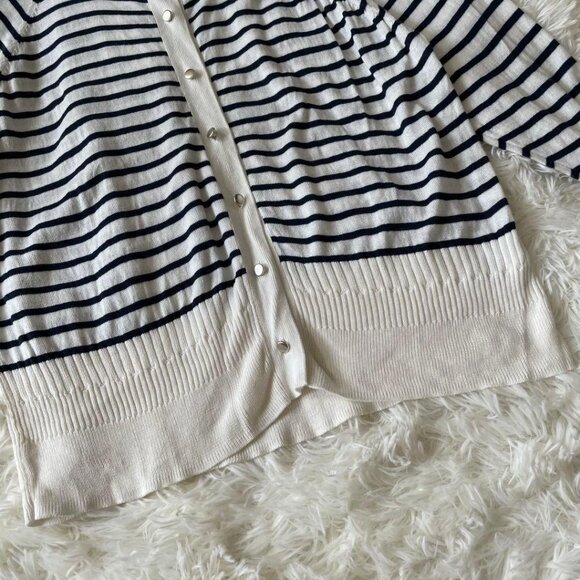 Dessin Border Knit Cardigan Rayon Blend White/ Navy - Picture 3 of 7